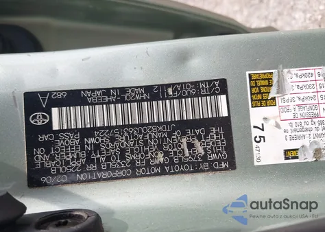 2006 Toyota Prius from USA, damaged, VIN JTDKB20U363157224